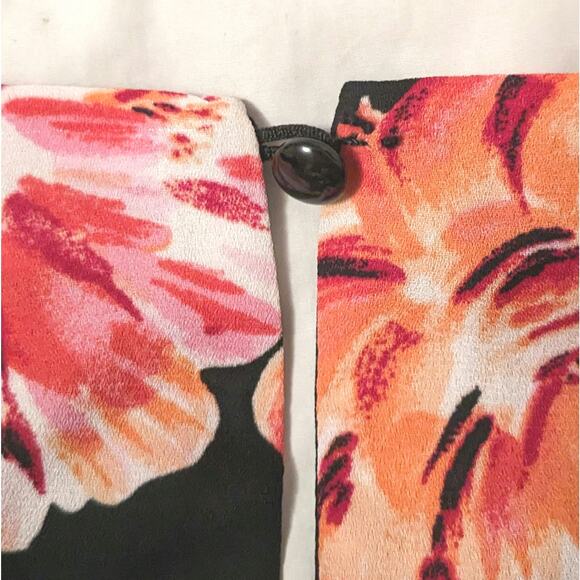 AS U WISH Romper Large Black Orange Pink Floral Tropical Ruffled V-Neck Flirty - Picture 10 of 10